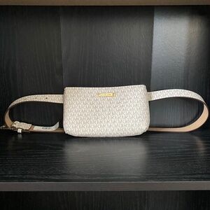 Michael Kors MK Logo Belt Bag Waist Fanny Pack Vanilla Gold Hardware New